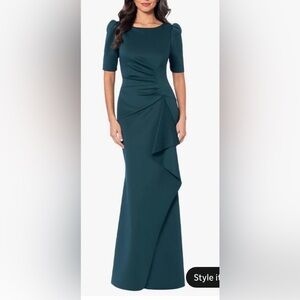 Xscape Women's 3/4 Sleeve Long Scuba Dress with Side Ruching